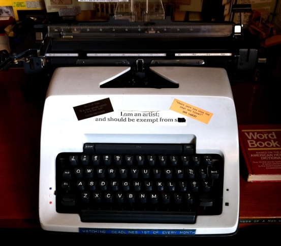 No computers for writer Harlan Ellison. He uses this old Olympia, and keeps spare ribbons in the refrigerator.