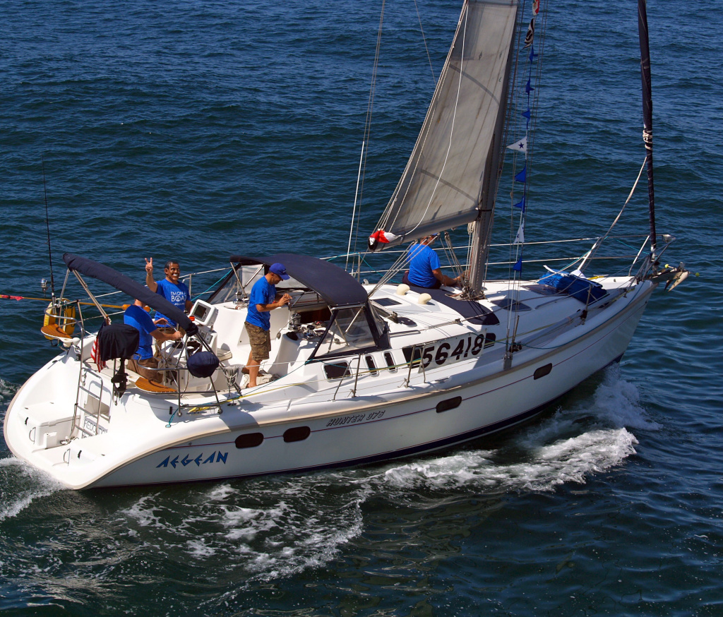 The Aegean with crew members at the start of a 125-mile Newport Beach, CA to Ensenada, Mexico yacht race on Friday, April 27, 2012.