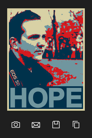 A screenshot of the "Yes We Camera" app for iPhone. The app is just one of many to choose from this election year.