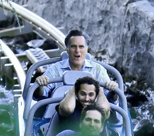 Mitt Romney enjoying Splash Mountain at Disneyland