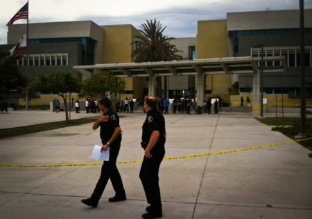 LA Unified School district police outside South East High School