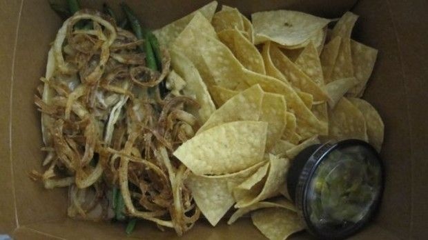 A pair of green bean casserole tacos from Komida, December 2011