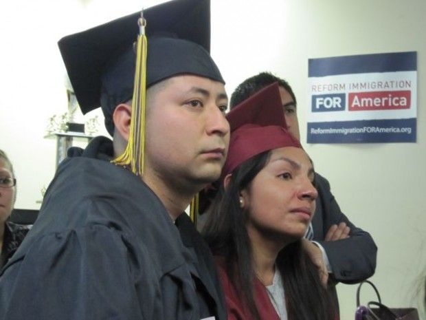 Student Dream Act supporters react after the Senate vote tally is read, December 18, 2010
