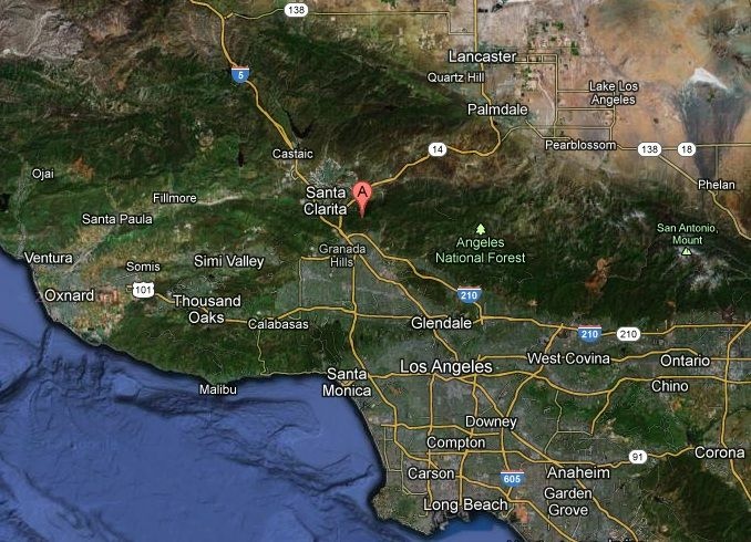 Screenshot of the earthquake that hit near Santa Clarita Sunday morning. The place mark shows the epicenter of the quake.