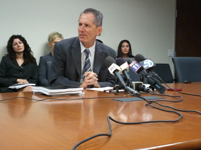 The Office of Independent Review's chief attorney Michael Gennaco answers media questions at a news conference announcing the 10th annual report on the Los Angeles County Sheriff's Department.