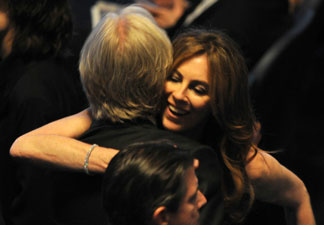Nominee for Best Director Kathryn Bigelow for 'The Hurt Locker' hugs ex-husband and nominee for Best Director James Cameron for 'Avatar' at the 82nd Academy Awards at the Kodak Theater in Hollywood, California on March 07, 2010.