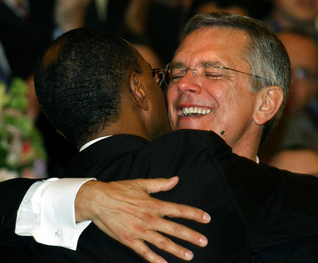 California officials expect the state to bring in millions of dollars from same-sex weddings and related spending following the U.S. Supreme Court decision on Prop 8 Wednesday. (Photo: David Wilson (left) and Rob Compton embrace after being married by a Unitarian minister at the Arlington Street Church in Boston on May 17, 2004. They were one of the first couples in Massachusetts to be legally wed.