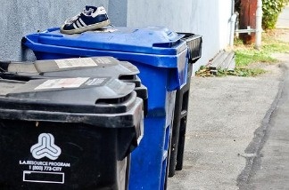 Trash and recycling bins.