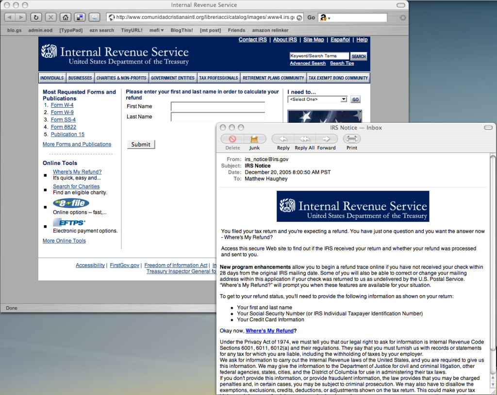 A phishing attempt, impersonating the IRS.