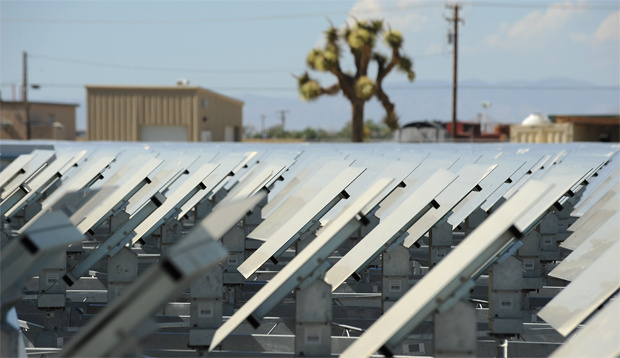 Some of the 24,000 mirrors called 'heliostats' at the eSolar Sierra SunTower power plant in Lancaster, California in the Mojave Desert approximately 70 miles (110 km) north of Los Angeles May 12, 2011.