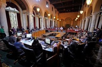 Los Angeles City Council members at a meeting in 2010.