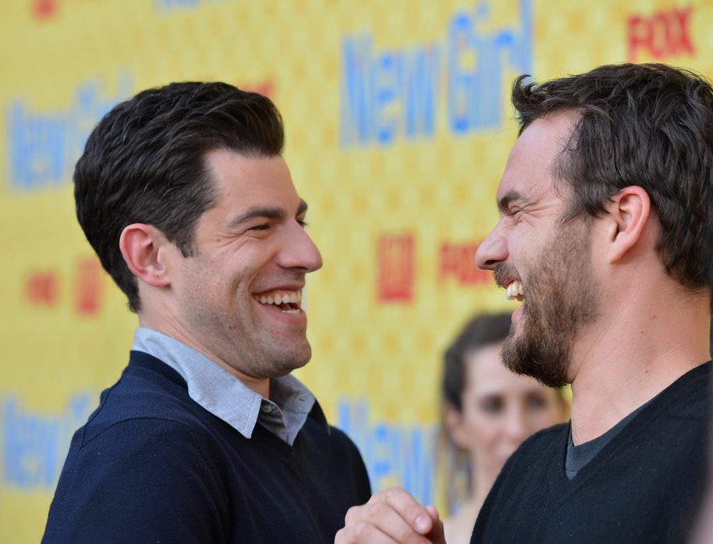 Actor Max Greenfield, who plays Schmidt on "New Girl," with costar Jake M. Johnson at The Academy of Television Arts & Sciences' screening of Fox's "New Girl" at Leonard H. Goldenson Theatre on May 7, 2012 in North Hollywood.