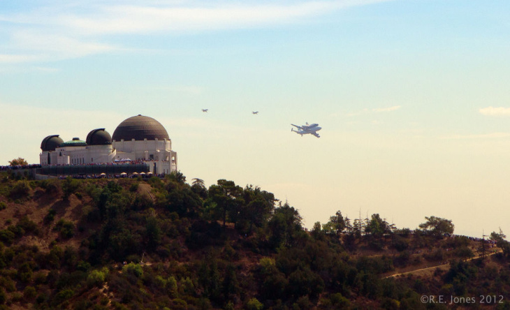 Endeavour in Los Angeles over Griffith Park