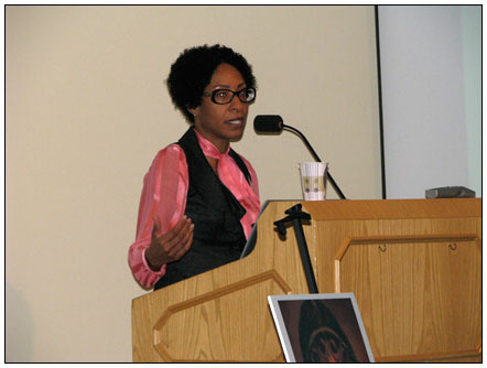Ayanna Hudson, director of Arts for All, speaks at a Huntington Library event earlier this year.