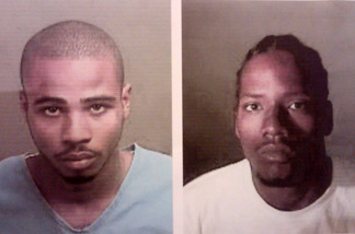 18-year-old Marcus Denson in blue and 21-year-old Leonard Hall Jr. were booked Friday, November 5, 2010 on suspicion of murdering 5-year-old Aaron Shannon Jr.