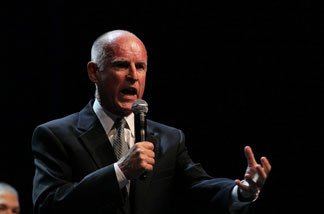 California Governor-elect Jerry Brown speaks to supporters as he celebrates his win during an election night party at Fox Theatre on November 2, 2010 in Oakland, California. Jerry Brown defeated republican challenger and former eBay CEO Meg Whitman.
