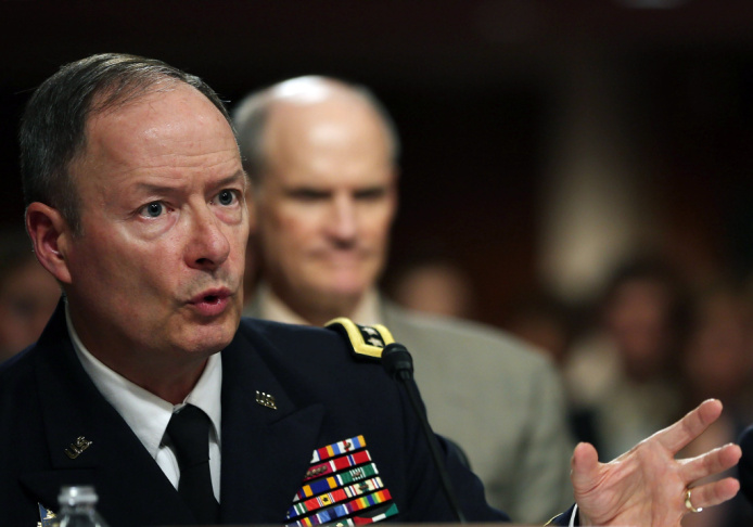 U.S. Army Gen. Keith Alexander, commander of the U.S. Cyber Command, director of the National Security Agency (NSA), testifies during a Senate Appropriations Committee hearing on Capitol Hill, on Wednesday.