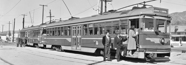 Another thing the Metro Library is good for, old photos: this is the Glendale Line. Burbank terminal. 1st day of 1-man service. Left: J. C. Jeffreys, President Burbank Chamber of Commerce. Center: George Pardon, President Burbank Jr Chamber of Commerce. Right: Ade Banks, Burbank Times staff. 1/7/1950.