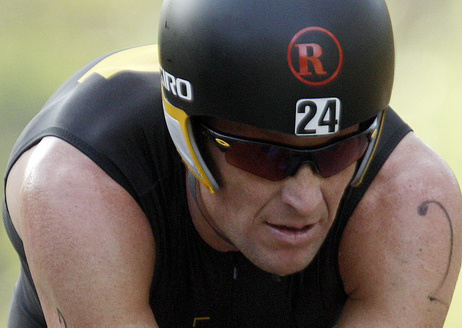 Lance Armstrong competes in the Ironman Panama 70.3. triathlon in Panama City, Panama.