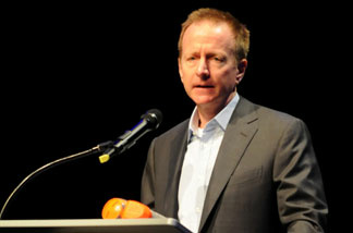 Austin Beutner, First Deputy Major/Interim Head of DWP and Chairman of The Broad Stage on stage during the preview of The Broad Stage 2010-2011 schedule at The Broad Stage on April 22, 2010 in Santa Monica, California.