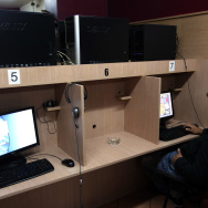 A customer uses a computer at the Inter