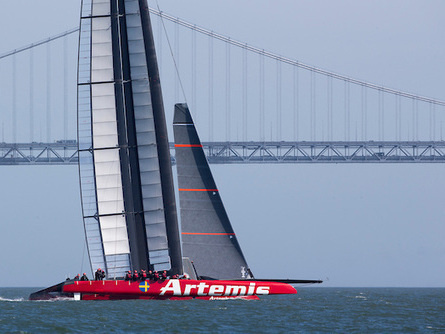 Artemis Racing's AC72 catamaran pictured last month near San Francisco's Golden Gate Bridge.