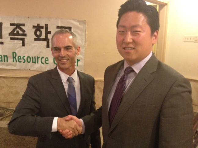 Mitch O'Farrell (L) and John Choi