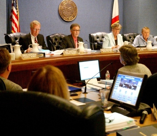 The Whittier city council includes, from left: Joe Vinatieri, Owen Newcomer, Cathy Warner and Mayor Bob Henderson. (Not seen is council member Fernando Dutra.)