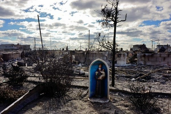 A chapel icon that once adorned the front of a beachfront home is one of the few items to have survived what is now known as the Breezy Point fire in Queens.