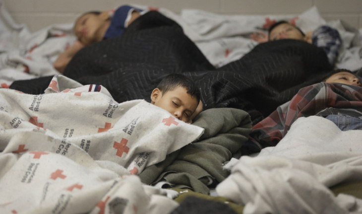 Children detainees sleep in a holding cell at a U.S. Customs and Border Protection processing facility in Brownsville,Texas.