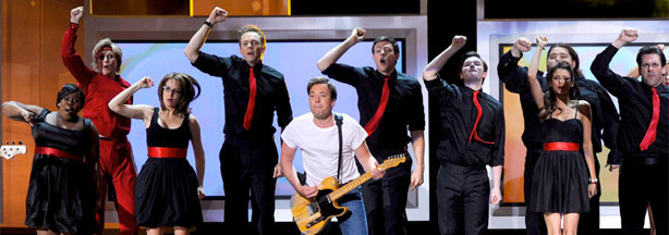 Amber Riley, Jane Lynch, Tina Fey, Joel McHale, Jimmy Fallon, Cory Monteith, Chris Colfer, Jorge Garcia, Nina Dobrev, and Jon Hamm were, believe it or not, only some of the participants in the Emmys' terrific 'Born To Run" opening number on Sunday night.