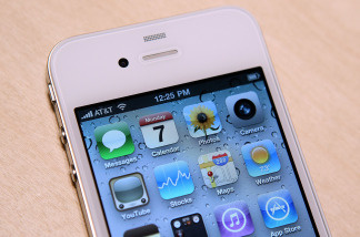 The new iPhone 4 is displayed at the 2010 Apple World Wide Developers conference June 7, 2010 in San Francisco, California.