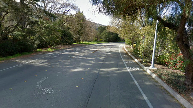 A stretch of Foothill Road in Pleasanton, Calif., near where police say Cody Hall, 18, lost control of his car and struck two cyclists. One cyclist died, and Hall was charged with murder this week.