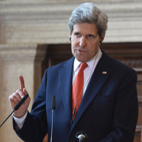 Secretary of State John Kerry during a news conference Thursday in Rome.