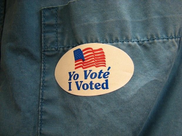A bilingual after-voting sticker, February 2008