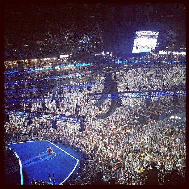 First Lady Michelle Obama addresses the crowd at the Democratic National Convention.