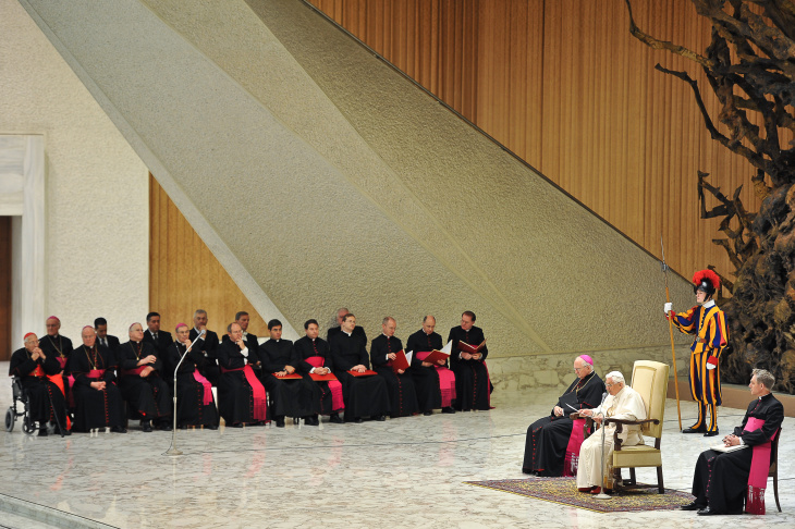Pope Benedict XVI delivers his speech to
