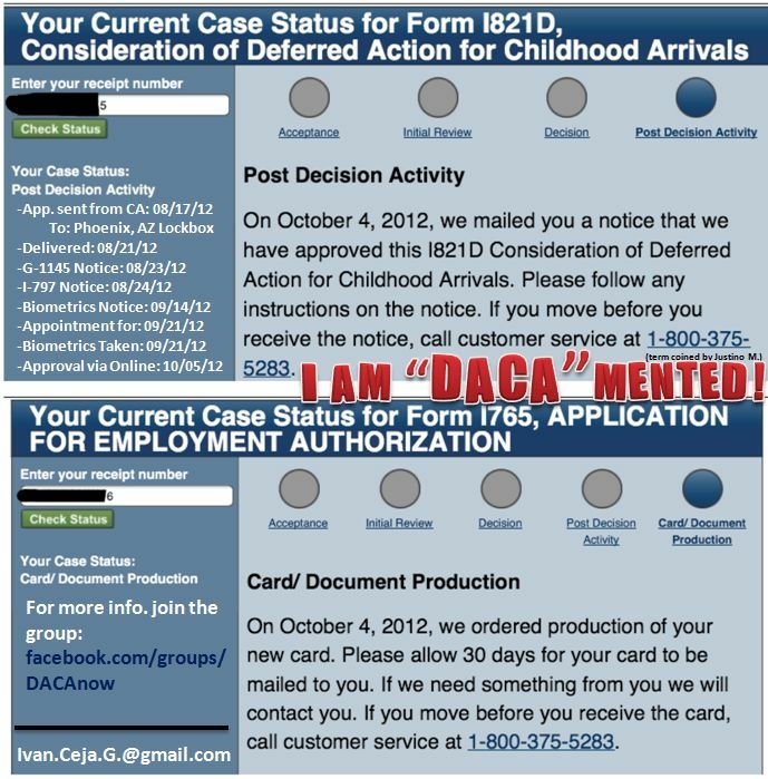 Ivan Ceja took this screen shot from the USCIS website this morning when he learned his deferred action application had been approved - and added his own celebratory comment, coined by a friend, before posting it to Facebook.