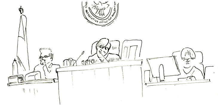 Immigration court sketch 3 b&w
