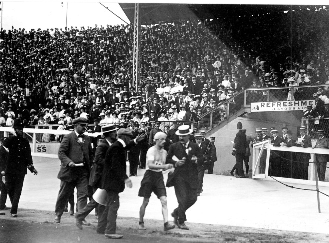 London Olympics, 1908: Dorando Pietri, inside the Olympic Stadium