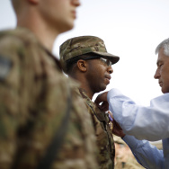 U.S. Defense Secretary Chuck Hagel flies aboard a military helicopter from Kabul to Bagram Air Field