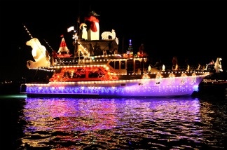 Boats in the annual Newport Beach Christmas Boat Parade are lit with decorations as they move through through the night on Dec. 16, 2009 in Newport Beach.