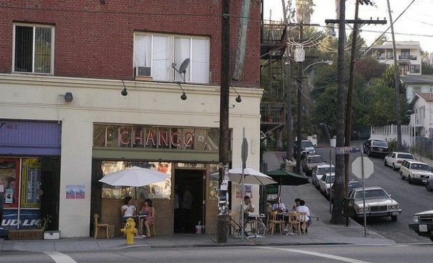 The Chango coffee house on Echo Park Avenue, part of the gentrified Echo Park, October 2005