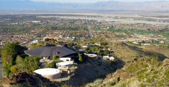A view of the John Lautner house in Palm Springs