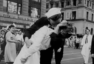 Image of VJ Day taken by U.S. Navy photographer Victor Jorgensen, who was standing next to Alfred Eisenstadt, photographer of the iconic photograph The Kiss.
