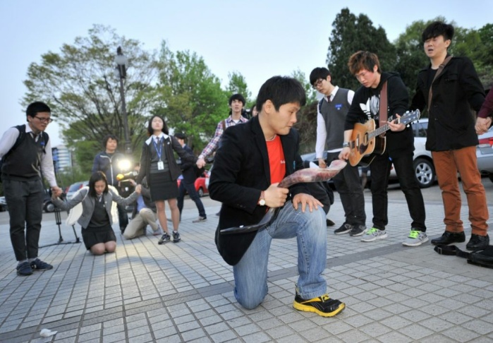 South Korean Christian activists hold a