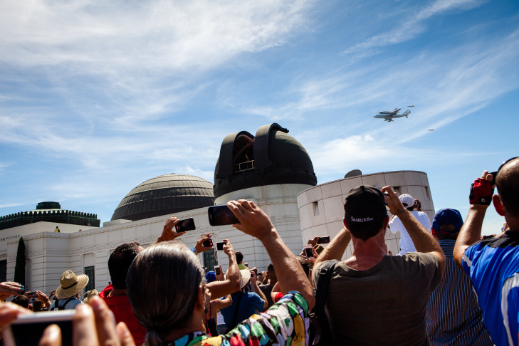 Space Shuttle Endeavour Flies Over Griffith Park