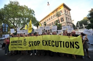 Amnesty International activists during a protest to denounce the death penalty in the United States. California voters will get to decide in November whether to abolish capitol punishment in the Sunshine State.