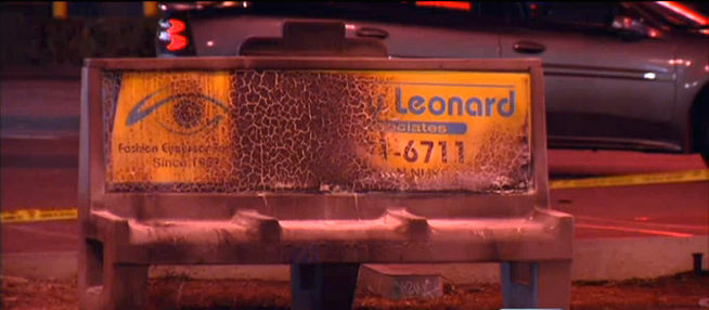 A bus bench in Van Nuys where a sleeping woman, believed to be homeless, was burned early Thursday morning.