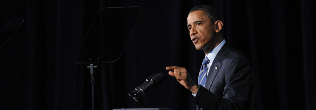 President Barack Obama speaks on fiscal policy April 13, 2011 at George Washington University's Jack Morton Auditorium in Washington, DC.